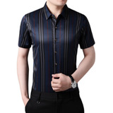 Camisa Social Masculina De Seda De Manga Curta Com Caimento