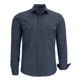 Camisa Social Masculina Estilo Militar Manga Longa Promoçao