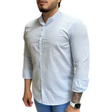 Camisa Social Masculina Gola Padre Slim Fit Pronta Entrega