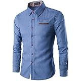 Camisa Social Masculina JXGSGOGO Casual Manga Comprida Abotoada Azul Tamanho EUA G Azul G