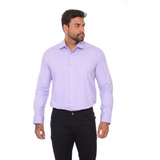Camisa Social Masculina Lilás Lisa Slim Fit 100 Algodão