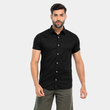 Camisa Social Masculina Lisa De Algodão Manga Curta Bamborra