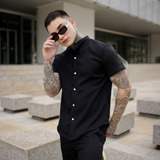 Camisa Social Masculina Manga Curta Gola Padre Slim Promoção