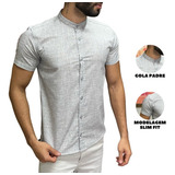 Camisa Social Masculina Manga Curta Slim Fit Premium