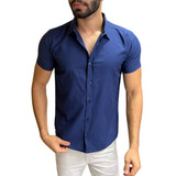 Camisa Social Masculina Manga Curta Slim Fit Pronta Entrega