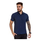 Camisa Social Masculina Manga Curta Slim