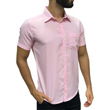 Camisa Social Masculina Manga Curta Tradicional De Microleve