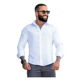 Camisa Social Masculina Manga Longa Slim Fit Elegante Luxo