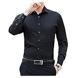 Camisa Social Masculina Sem Rugas Cor Sólida Manga Longa Camisa Formal Lapela Gola Preto M