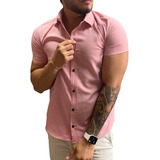 Camisa Social Masculina Slim Fit Manga Curta Não Amassa