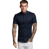 Camisa Social Masculina Slim Fit Manga