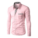 Camisa Social Masculina Slim Fit Manga Longa Pronta Entrega