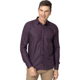 Camisa Social Masculina Slim Fit Marsala Xadrez Mista