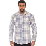 Camisa Social Masculina Xadrez Azul Slim Fit 100 Algodão
