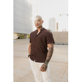 Camisa Social Masculino Linho Gola Padre Manga Curta Premium