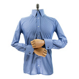 Camisa Social Punho Duplo Azul 100 Algodão Nobre A 076