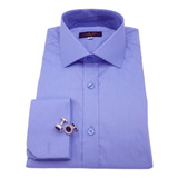 Camisa Social Punho Duplo Azul Italaina a 056 