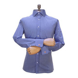 Camisa Social Punho Duplo Azul Italiana Algodão A 031