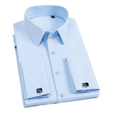 Camisa Social Punho Duplo Pronta Entrega Luxo Azul Claro