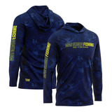 Camisa Sublimada Com Capuz Proteção Uv Preto Blue Mar Negro