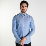 Camisa Tommy Hilfiger Slim Oxford Texturizada Azul Mescla
