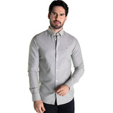 Camisa Tommy Hilfiger Slim Oxford Texturizada Cinza