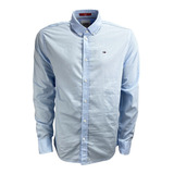 Camisa Tommy Jeans Stretch Azul Masculina Tjdm0dm06785azul