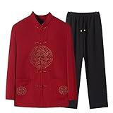 Camisa Tradicional Kung Fu Tang Terno Tradicional Chinês Roupas Para Homens Blusa E Calça  Vermelho  X Large