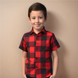 Camisa Vermelh Xadrez Manga Curta Menino Infantil Junina