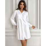 Camisa Viscose Chemise Manga Longa Vestido Curto Tendência