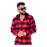 Camisa Xadrez Flanela Lenhador Manga Longa Com Capuz