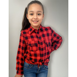 Camisa Xadrez Infantil Menina Manga Longa Festa Junina