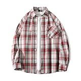 Camisa Xadrez Masculina Casual Abotoada Clássica Guingão Retrô Manga Comprida Roupas Folgadas E Elegantes 8 Vermelho M