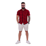 Camisa Xadrez Masculina Manga Curta Slim Social Fit Casual