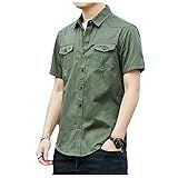 Camisas Cargo Masculinas Manga Curta Lisa Casual Blusa Exterior Caminhada Pesca Trabalho Camisa Verde Militar 5X Large