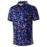 Camisas De Golfe Masculinas Dry Fit Com Estampa De Desempenho De Manga Curta E Absorção De Umidade Fantasia Azul Marinho G