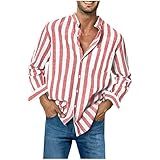 Camisas De Manga Comprida Masculinas 2024 Listradas Vintage Com Botões Hippie Casual Folgada Verão Retrô Praia Camisas Vermelho G
