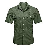 Camisas De Manga Curta Cargo Masculinas Verão Casual Blusa Bolsos Botões Camisas Verde Militar Large