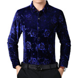 Camisas Florais De Manga Comprida De Veludo Dourado Vestido