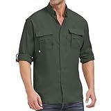 Camisas Masculinas De Manga Comprida Com Proteção Solar UV FPS 50 Camiseta Safári Secagem Rápida Blusa Utilitária Verde Militar S