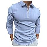 Camisas Polo Masculinas Modernas Patchwork Zíper Gola Virada Para Baixo Manga Comprida Para Negócios Uso No Trabalho 11 Azul Claro Medium