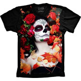 Camiseta 3d Skull Flower Caveira Flores