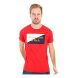 Camiseta Abercrombie Masculina Colorblock Logo Vermelha