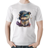 Camiseta Algodão Gato Persa Watercolor Masculina