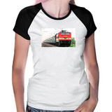 Camiseta Baby Look Raglan Transporte Trem