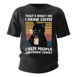 Camiseta Basica Meme Gato Mal Humorado E Cafe Cat Unissex