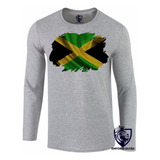 Camiseta Blusa Manga Longa Camisa Bandeira Jamaica Marley