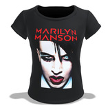 Camiseta Blusa Preta Feminina Baby Look Marilyn Manson