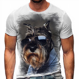 Camiseta Cachorro Raça Schnauzer Óculos E Roupa A