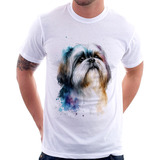 Camiseta Cachorro Shih Tzu Watercolor Camisa Masculina